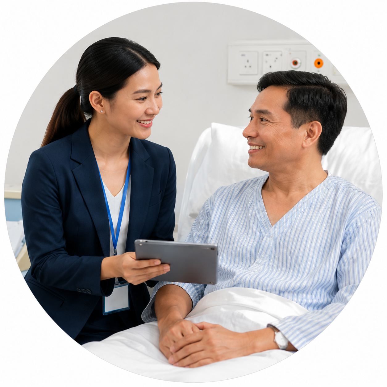 Bilingual case manager supporting a patient in hospital